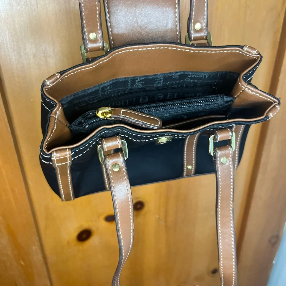 COPY - Etienne Aigner Minibag Black Fabric with Brown Leather NWOT - Picture 4 of 5
